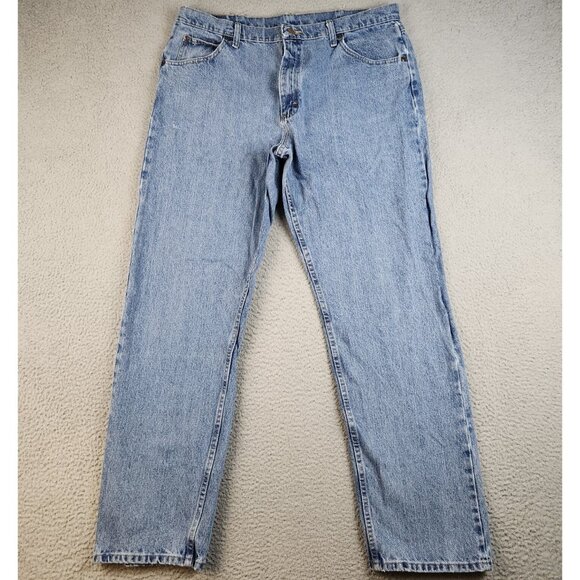 Mens 36x32 Blue Wrangler Jeans Regular Classic Denim Workwear Straight Leg Pants - Picture 2 of 8
